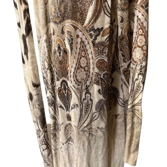 Chicos Womens Neutral Paisley Andrea Long Cardigan Sweater Brown Beige Open 1 M - Picture 9 of 16